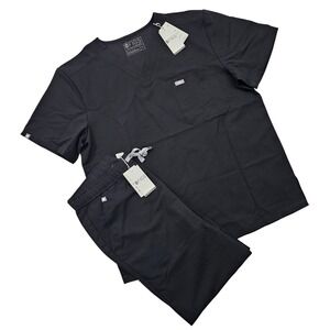 FIGS Scrub Set Mens XL Top L Pants Black Leon Tansen Jogger 2.0 Medical Nursing
